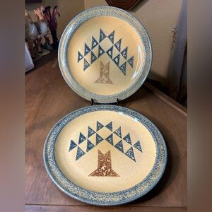 Pair of Pfaltzgraff America-Pattern Stencil Tree 10" Dinner Plates Vintage